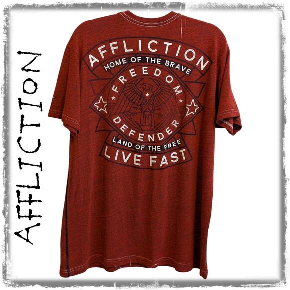 AFFLICTION Live Fast Freedom Defender Home of the Brave Red T-shirt Men's XL - Picture 1 of 4
